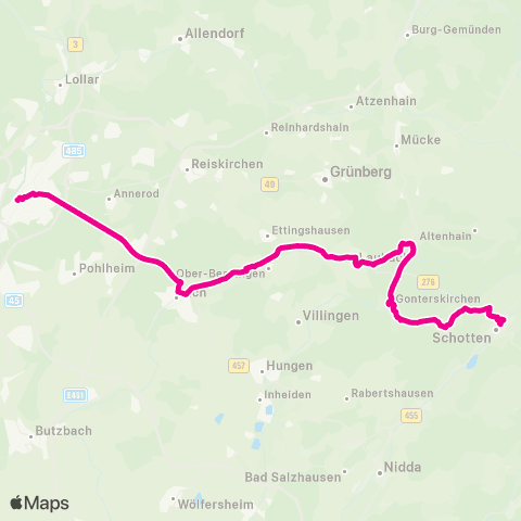 RMVB Gießen Bahnhof - Schotten Vulkaneum map