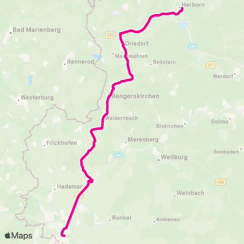 RMVB Herborn Bahnhof / Zob - Limburg (Lahn) Zob Nord map