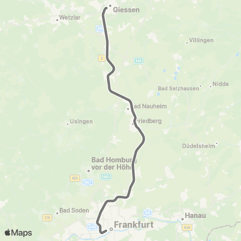RMVR Gießen Bf - Frankfurt Hbf map