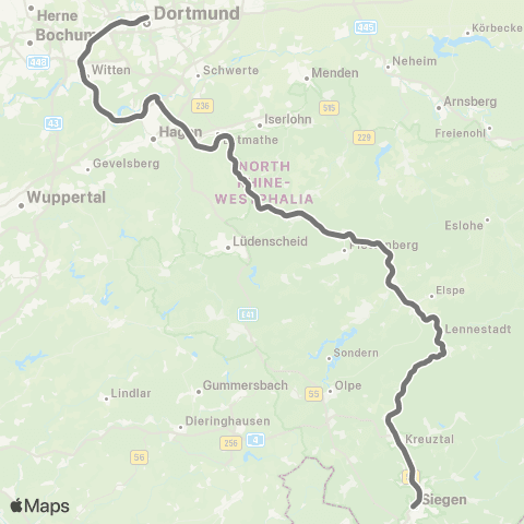 RMVR Siegen Hbf - Hagen Hbf map