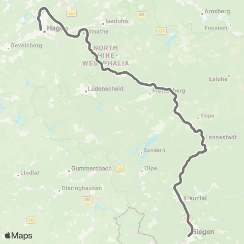 RMVR Siegen Hbf - Hagen Hbf map