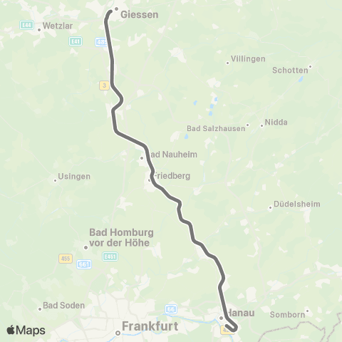 RMVR Hanau Hbf - Friedberg Bf map