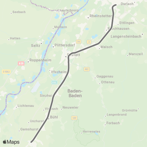 RMVR Rastatt - Karlsruhe Hbf map