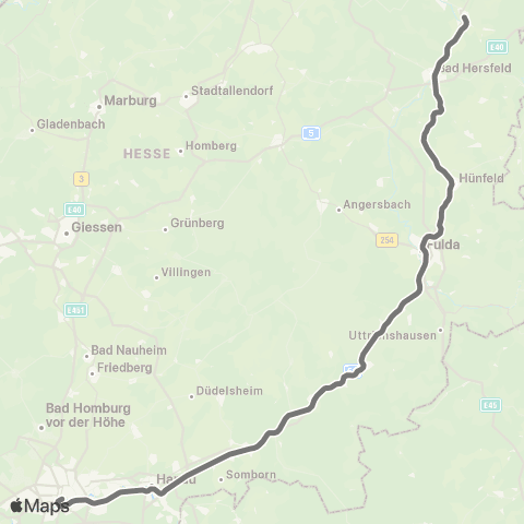 RMVR Bebra Bf - Frankfurt Hbf map
