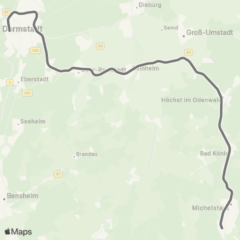 RMVR Darmstadt Hbf - Erbach Bf map