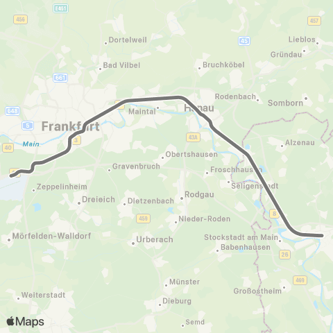 RMVR Frankfurt Flughafen Fernbahnhof - Hanau Hbf map