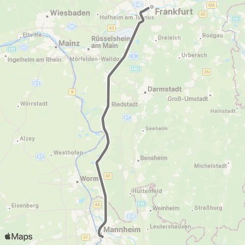 RMVR Mannheim, Hbf - Frankfurt Hbf map