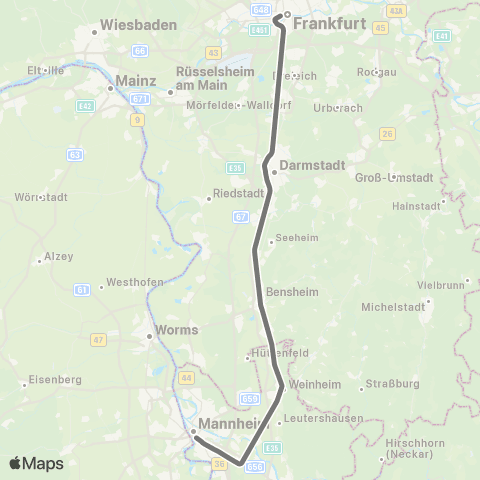 RMVR Mannheim, Hbf - Frankfurt Hbf map
