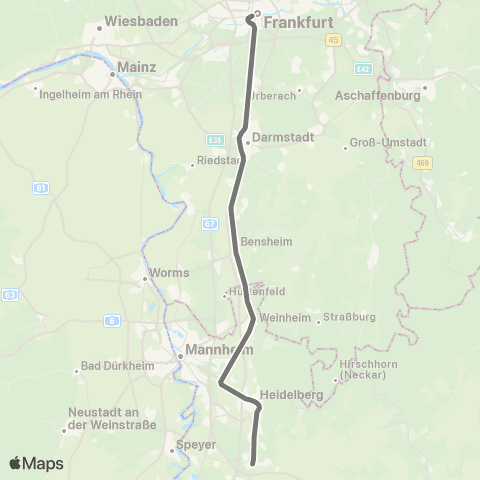RMVR Frankfurt Hbf - Heidelberg, Hbf map