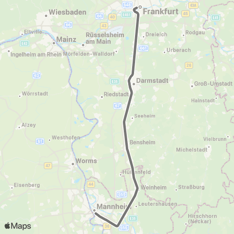 RMVR Mannheim, Hbf - Heidelberg, Hbf map