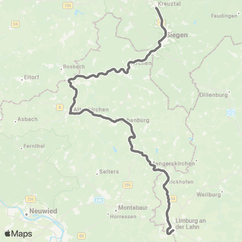RMVR Siegen Hbf - Limburg Bf map