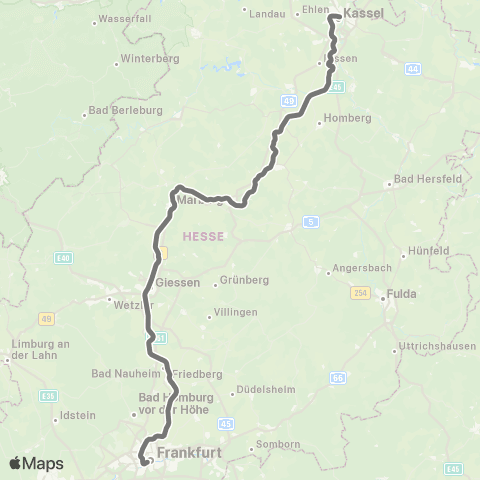 RMVR Kassel Hbf - Gießen Bf map