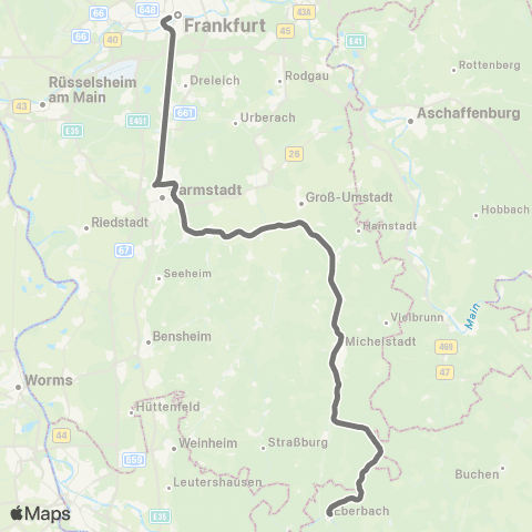 RMVR Eberbach, Bf - Frankfurt Hbf map