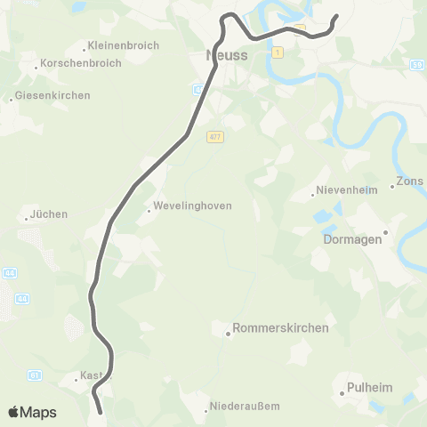 RMVR Bedburg Bf - Düsseldorf Hbf map