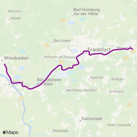 RMVS Wiesbaden Hbf - Hanau Hbf map
