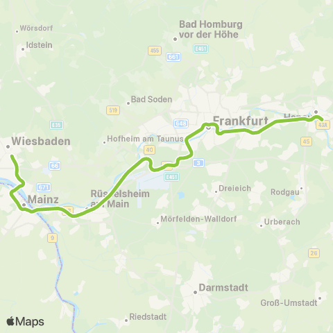 RMVS Offenbach / Offenbach Ost Ost - Mainz, Hbf map