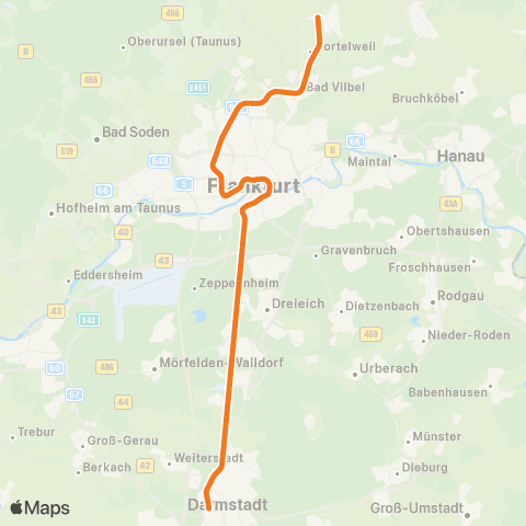 RMVS Langen - Darmstadt Hbf map