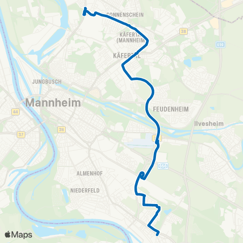 Rhein-Neckar-Verkehr GmbH MA Neuostheim - Mallau - MA Rheinau Karlsplatz map