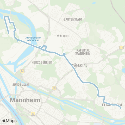 Rhein-Neckar-Verkehr GmbH (MA Seckenheim OEG-Bahnhof - ) MA Feudenheim - Käfertal - Luzenberg - MA Friesenheimer Insel map