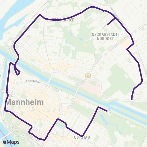 Rhein-Neckar-Verkehr GmbH Pfeifferswörth - Dudenstraße - Ulmenweg - Sandgewann - Herzogenriedstraße - Neckarstadt West - MA Hauptbahnhof - Lanzvilla map