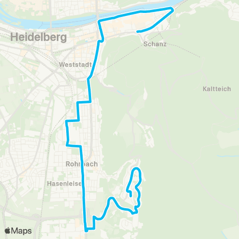 Rhein-Neckar-Verkehr GmbH HD Bismarckplatz - Rohrbach - Mombertplatz - Boxberg - Mombertplatz - Rohrbach - HD Bismarckplatz map
