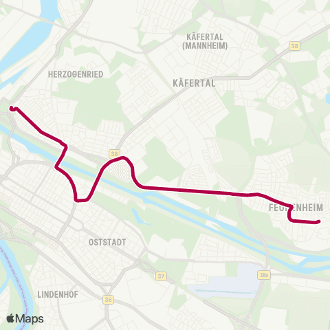 Rhein-Neckar-Verkehr GmbH MA Feudenheim - Universitätsklinikum - Wasserturm - Paradeplatz - Rheinstraße - Alte Feuerwache - MA Neckarstadt West map