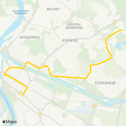 Rhein-Neckar-Verkehr GmbH MA Vogelstang - Nationaltheater - Paradeplatz - Schloss - Berliner Platz - LU Rathaus - BASF - LU Oppau map