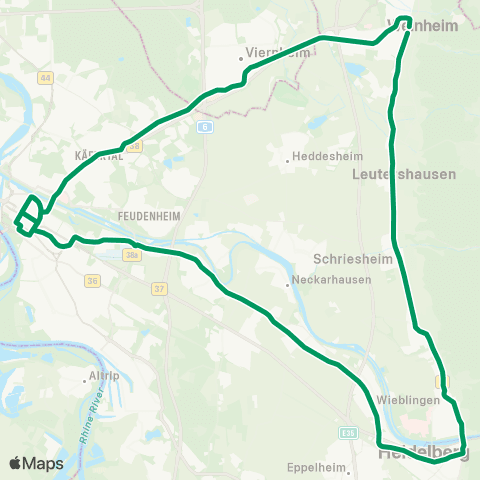 Rhein-Neckar-Verkehr GmbH Weinheim - Heidelberg - Mannheim - Viernheim - Weinheim map