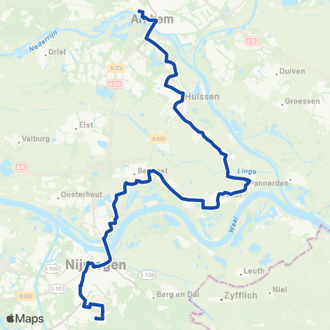 RRReis Arnhem CS - Gendt - Nijmegen CS - Brakkenstein map