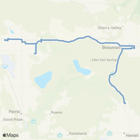 Riverside Transit Agency Hemet - Beaumont - Moreno Valley map