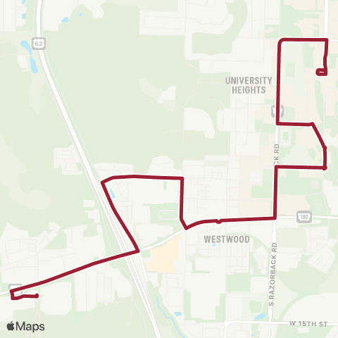 Razorback Transit Route 44 Non Peak map