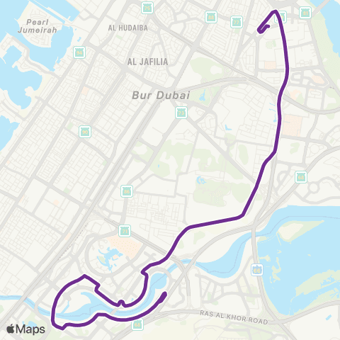 RTA Oud Metha Bus Sta - Business Bay 2 Bus Sta map