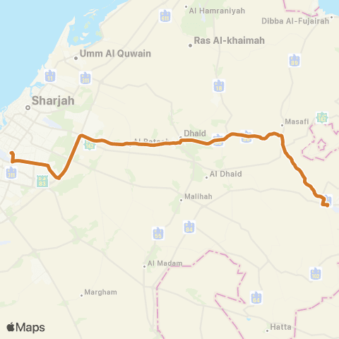 RTA Etisalat Bus Sta - Fujairah Bus Sta map