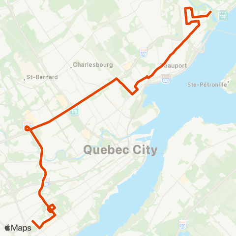 RTC Ste-Foy Ctre via Univ. Laval - Terminus Chute-Montmorency map
