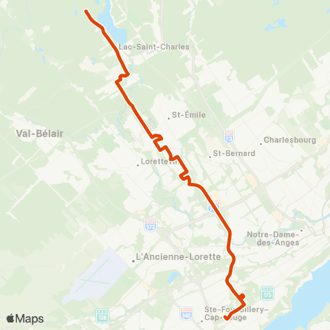 RTC Ste-Foy Ctre via Univ. Laval - Lac-St-Charles map