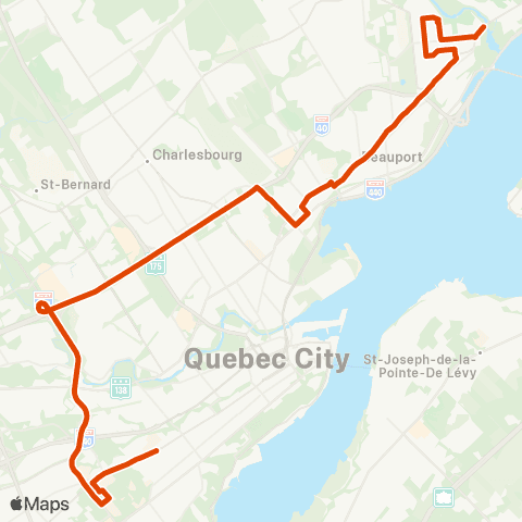 RTC Cégep Garneau via Univ. Laval - Terminus Chute-Montmorency map