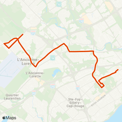 RTC Cégep Garneau via Univ. Laval - l'Ancienne-Lorette map
