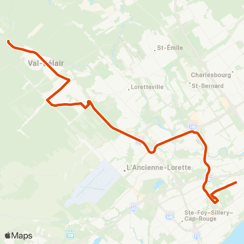 RTC Cégep Garneau via Univ. Laval - Val-Bélair map