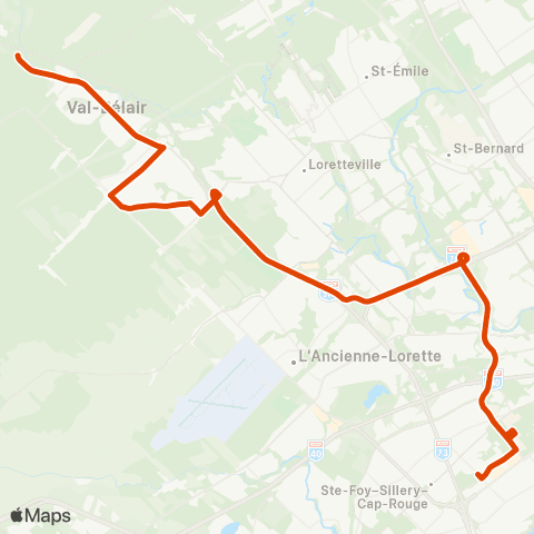 RTC Ste-Foy Ctre via Univ. Laval - Val-Bélair map