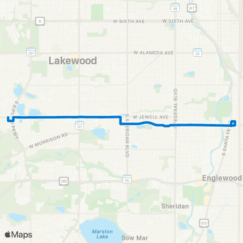 RTD West Evans Avenue map
