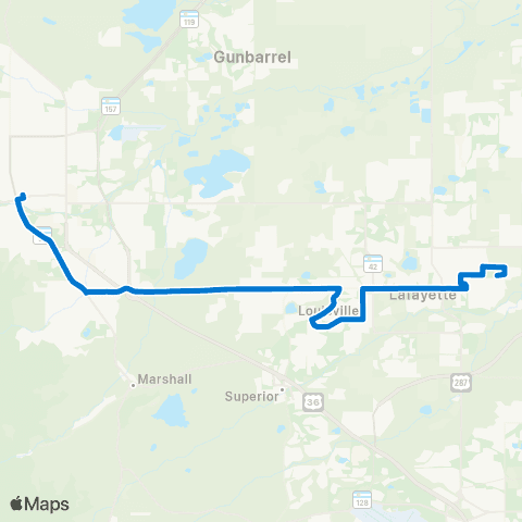 RTD Boulder / Lafayette via Louisville map