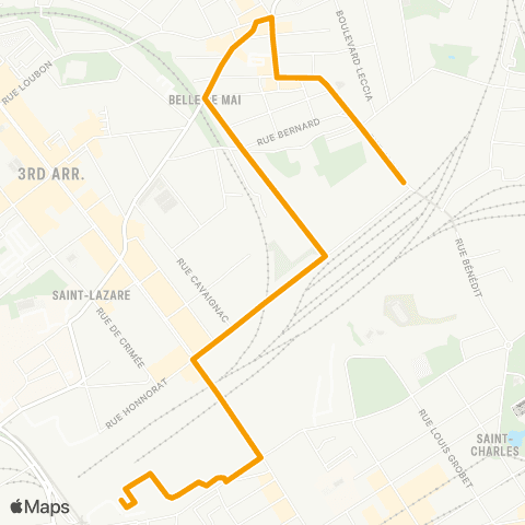 RTM Gare St Charles - Belle de mai la Friche map