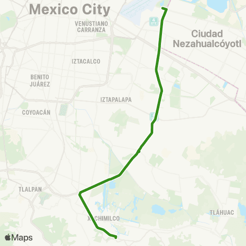 RTP Alameda Oriente - Xochimilco / Bosque de Nativitas (Expreso) map