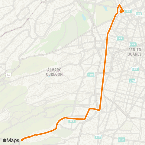 RTP Las Águilas - Metro Chapultepec map