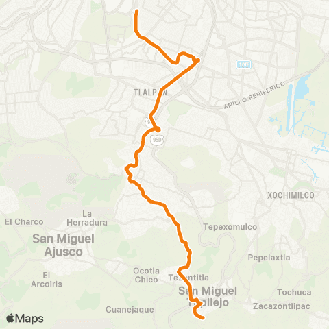 RTP Topilejo - Metro Universidad map