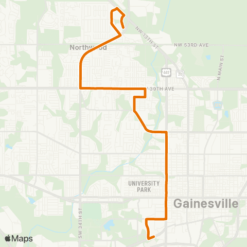 RTS UF Health To N Walmart Supercenter map
