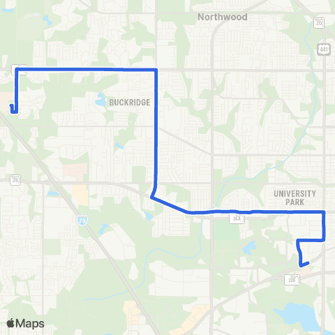 RTS UF Health to Santa Fe College map