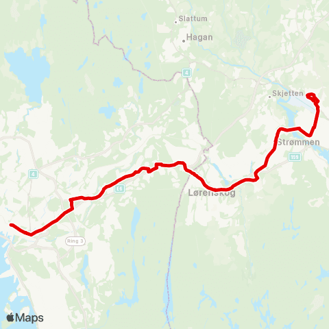 Ruter Kjeller - Oslo bussterminal map