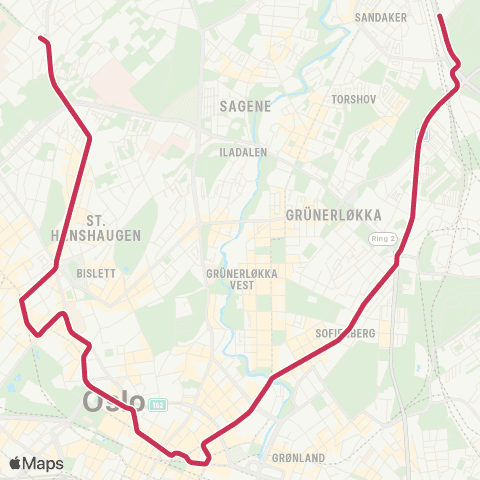 Ruter Rikshospitalet - Sinsen o / Carl Berner map