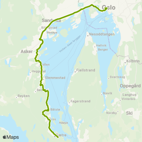 Ruter Sætre - Slemmestad - Oslo bussterminal map